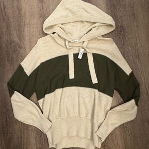 Madewell Cream and Green Knit Hoodie NWT